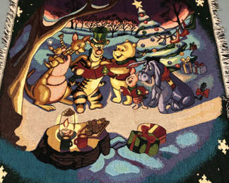 Lot 60: Vintage Disney Winnie the Pooh & Friends Tapestry Throw Blanket - New