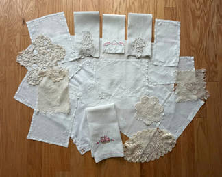 Lot 5: Vintage Linens - Hand Towels, Doilies, Other