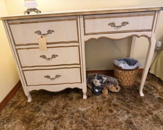 French Provincial white and gold desk