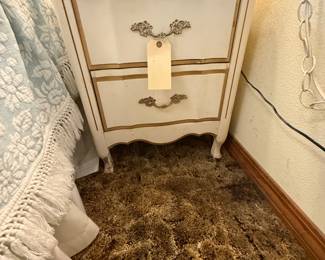French Provincial white and gold 2 drawer bedside table