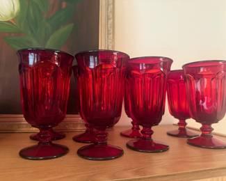 Set 8 Vintage Ruby Iced Tea Goblets