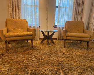 Pair of MCM Gold Chairs and Adrian Pearsall for Craft side table