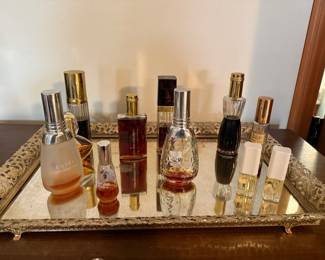 Perfume and vintage tray 