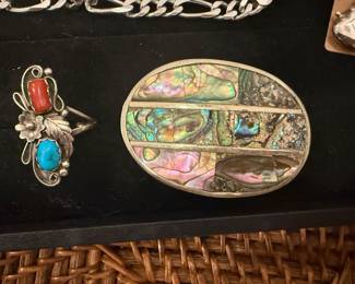 Native American Ring and Mexican Belt Buckle