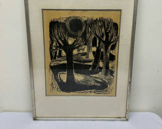 Lot 9: Landscape Woodcut Impressionism Signed