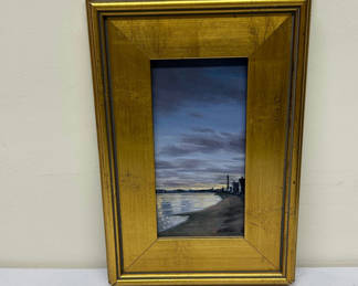 Lot 10: Sunset Harborscape Painting Signed
