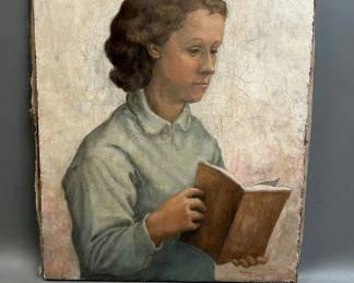 Lot 49: Young Lady Reading a Book Oil Painting