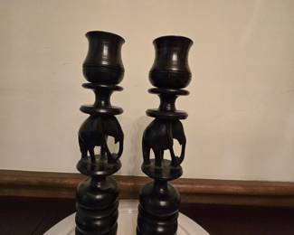 Carved elephant candle sticks