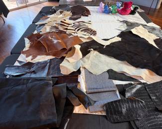 assortment of genuine leather remnants, scraps, and hides 