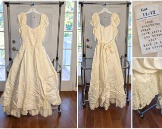 Vintage Made in USA Ivory Bridal Wedding Gown Size 1112 Sequin Lace Puff Sleeves