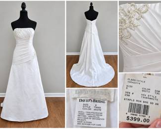NWT Davids Bridal T9568 Wedding Dress Size 6 Strapless Ruched Satin Gown