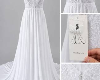 NWT Wear Your Love White Lace Wedding Dress VNeck Bodice Train