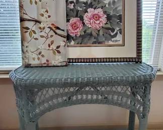 Hsinghua Chang Limited Edition Peony Print Blue Wicker Console Table Collection