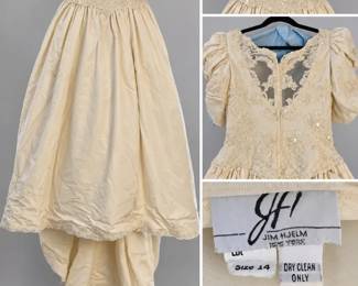 Jim Hjelm Vintage Wedding Dress Size 14 Preserved Gown Headpiece