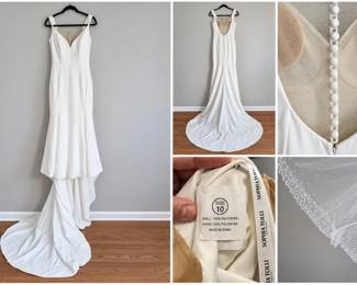 Sophia Tolli Wedding Dress Size 10 Elegant Minimalist Fit with Beaded Veil
