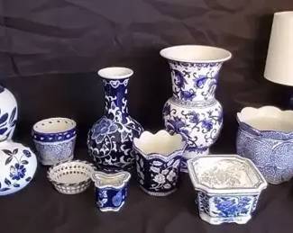 Blue White Chinoiserie Porcelain Collection Lamp Decor Lot