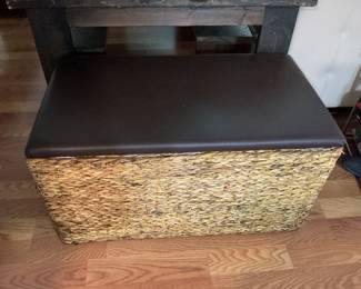 Leather and Wicker Storage Bench