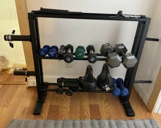 Hand weights and Weight Storage Rack