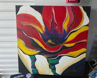 Original Gina Welds Hulse floral abstract canvas painting $50