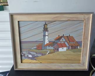 Vintage Woodscape Art depicting the iconic Portland Head Lighthouse in Cape Elizabeth, Maine. $45