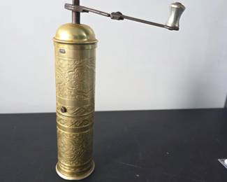 vintage Ottoman-Style Ornate Engraved Brass Coffee / Spice Mill $40 
