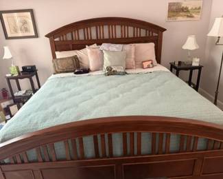 King Size Bed - 2 matching nightstands by SR Hungerford 1950's