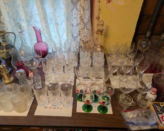 CHINA and GLASSWARE and SILVER: Vintage Victorian, Lenox, Johnson Brothers, Royal Windsor, Johann Seltmann, Princess House, Fiesta, Fenton, milk glass, hobnail, Gorham, International, Meridian, Red Wing, Sheffield, early America pattern glass, Anchor Hocking, Mikasa, American Brillant Period, Carnival glass, Royal Crown Derby, Arcoroc, Candlewick, Imperial Glassware, Bohemian glass, several large sets, cute salt and pepper shakers (including silver), candle stick holders, coffee sets, tea sets, flatware (stainless and silver and Coca-Cola), strawberry sets, snack sets, and more!