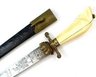 052 lot0727 Antique 18th Century German Engraved Hunting Dagger Hirschfnger Ox Bone 