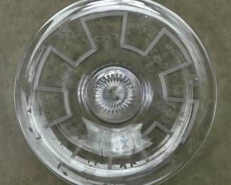084 lot0082 Antique Heisey Etched Glass Serving Bowl Floral Greek Key Pattern 1908 t