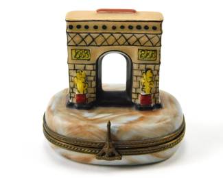 051 lot0036 Limoges France Arc de Triomphe Paris Porcelain Trinket Box Eiffel Tower 