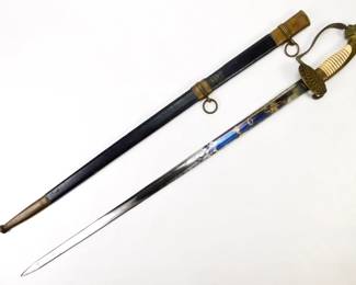 116 lot0371 Antique Early 19th Century German Lion Head Officers Sword Blued Gilt Bl