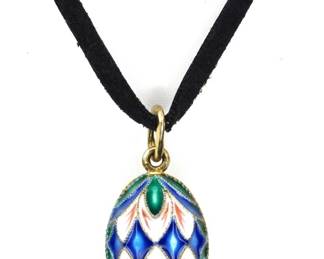 030 lot0001 Imperial Russian Faberg Style 925 Sterling Silver Enamel Egg Pendant
