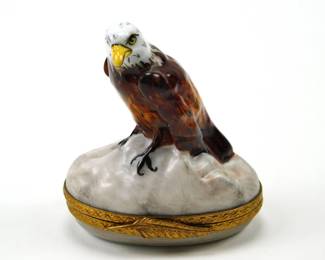 100 lot0713 Art de Limoges Pierre Bald Eagle Mountain Porcelain Trinket Box