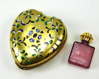 015 lot0757 Rochard Limoges France Heart Perfume Bottle Porcelain Trinket Box Limite