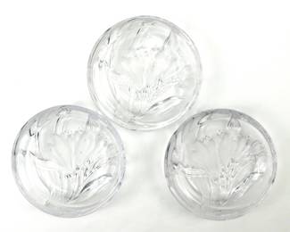 076 lot0387 Set of three Vintage Mikasa Parisian Crystal Candy Dish Frosted Floral B