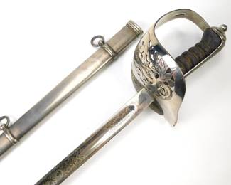 097 lot0347 Uganda Ugandan German Made Engraved Officers Sword with Scabbard