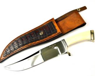 064 lot0044 1980s Dante Gottage Custom Large Bowie Knife w Sheath