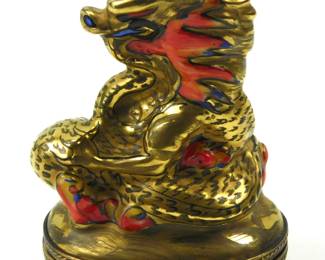 086 lot0718 Limoges France Gilded Chinese Dragon Porcelain Trinket Box Griffi