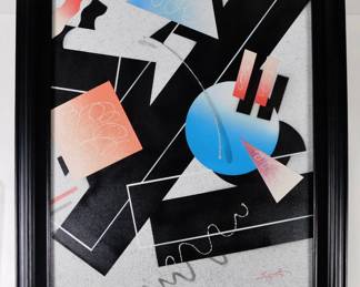 077 lot0404 Signed Tony Postmodern Geometric Abstract Mixed Media Painting Mexico