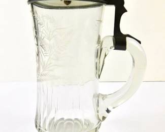 047 lot0247 German Germany Prussian WW1 Glass Lidded Beer Stein Mug Cup