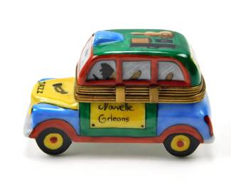 112 lot0720 Limoges France New Orleans Jazz Car Porcelain Trinket Box Nouvelle Orlea