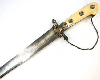 032 lot0734 Antique 19th Century German Large Hunting Dagger Hirschfnger Ox Bone Dam