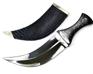 010 lot0041 1980s Dante Gottage Custom Made Large Kukri Knife Silver Eagle Ruby