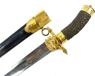 003 lot0733 Antique Germany German 19C Large Engraved Hunting Sword