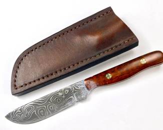 089 lot0059 Custom Made by Adam Stekatee Damascus Blade Small Hunting Knife