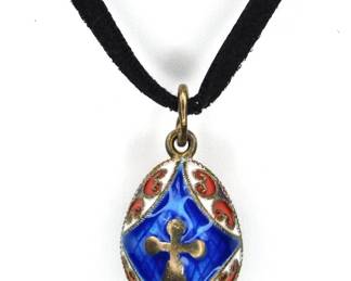 040 lot0002 Imperial Russian Faberg Style 960 Silver Guilloch Enamel Orthodox Cross 