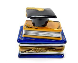 115 lot0749 Limoges Imports Graduation Stacked Books Mortarboard Porcelain Trinket B