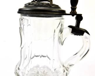 037 lot0231 German Germany WW1 Antique Glass Lidded Beer Stein Mug Cup