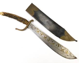 118 lot0159 Antique 19 Century Indonesian Indonesia Gold Engraved Short Sword Knife