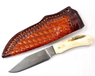 044 lot0060 US Custom Made by Chuck Hawes Damascus Blade Hunting Knife